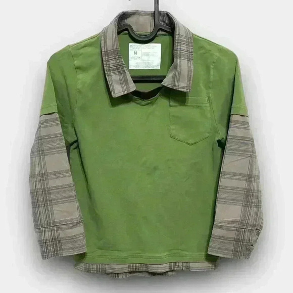 Peekaboo beans layered sleeve kids collared t-shirt green with grey size 8 - Picture 1 of 4